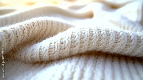 Close-up of a soft, textured cream-colored knitted fabric draping elegantly