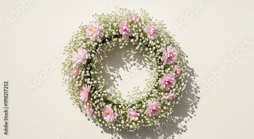 Wallpaper Mural A beautiful floral wreath with pink roses and baby's breath on a white background Torontodigital.ca