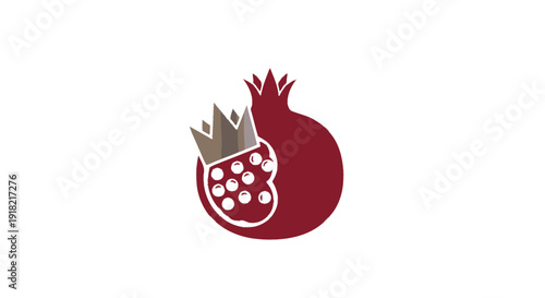 Stylized Pomegranate Fruit with a Crown as a Logo Concept on Isolated White Background