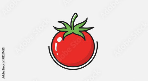Fresh Red Tomato with Green Stem Illustration on Isolated White Background