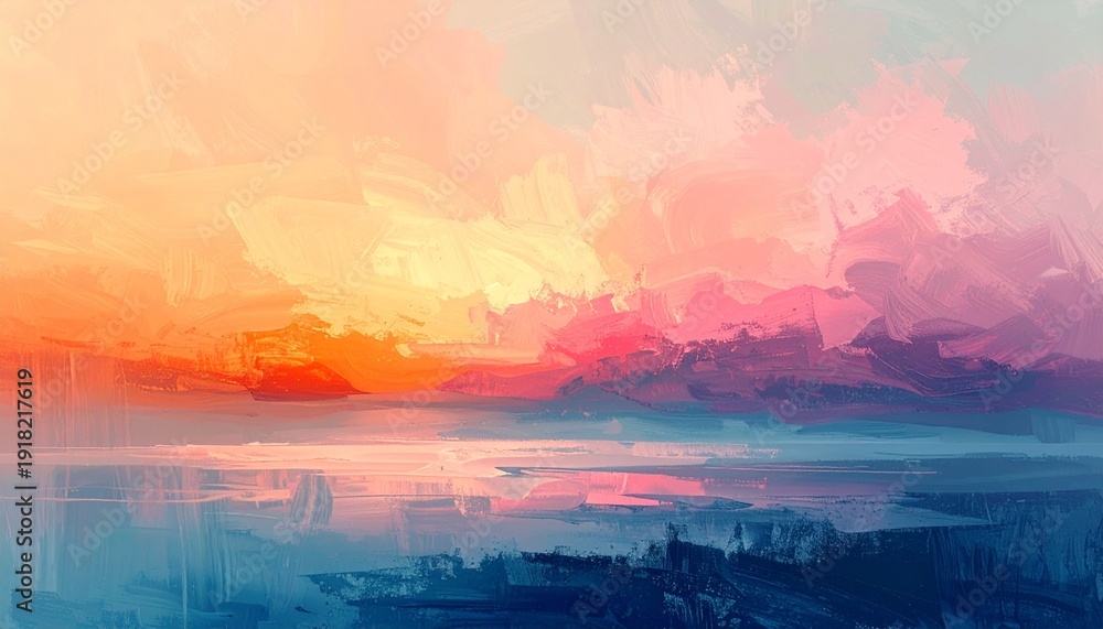 Fototapeta premium 夕焼け抽象ランドスケープ 油彩タッチのカラフル背景