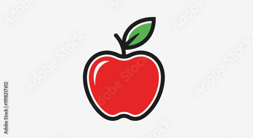 Classic Red Apple Fruit with Green Leaf and Stem on Isolated White Background