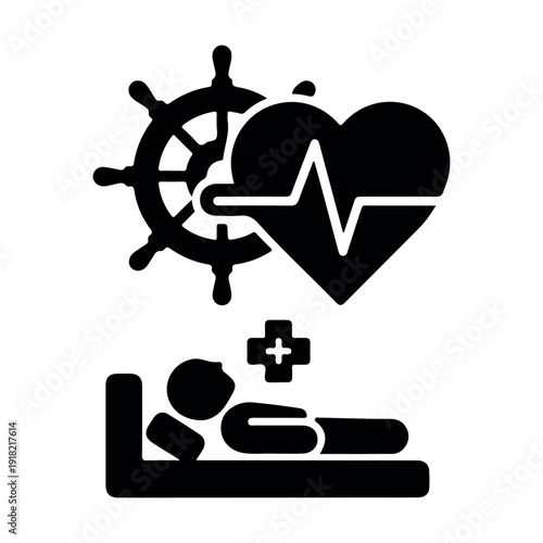 Sailing love heart with medical cross and LGBTQ pride flag symbolizing healthcare inclusivity and diversity