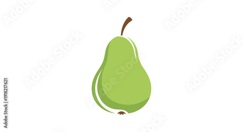 Fresh Green Pear Fruit with Stem on Isolated White Background