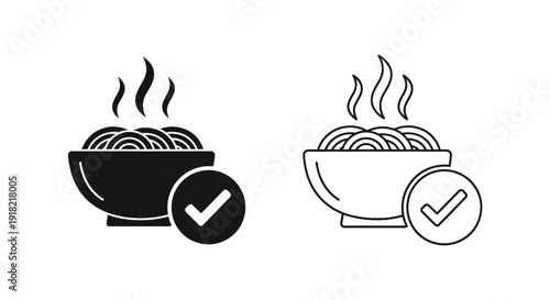 Delicious bowl of noodles with check mark for approval, healthy food concept Vector
