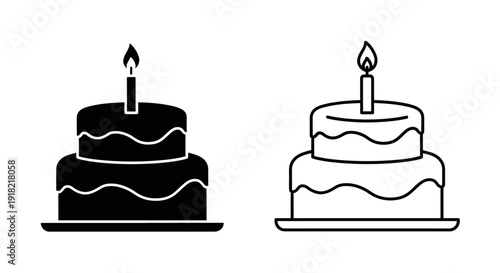 Chocolate and vanilla birthday cake illustration with candles Vector