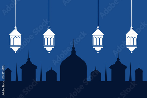 Ramadan cityscape with lanterns