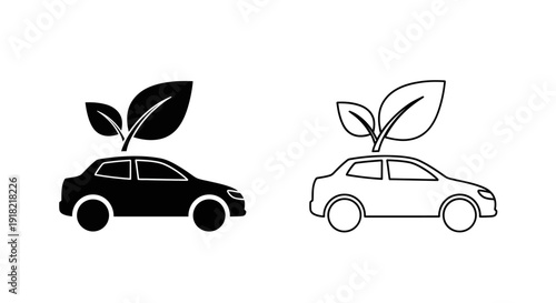 Eco-friendly electric car with leaf illustration on hood, sustainable vehicle Vector