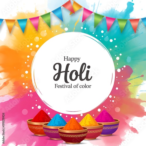 Vibrant holi celebration with colorful powders and flags