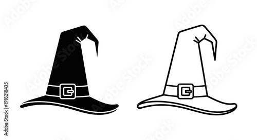 Halloween witch hat black and white illustration vector design Vector
