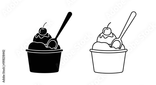 Delicious ice cream dessert cups with spoons, sweet treats, yummy frozen delight Vector