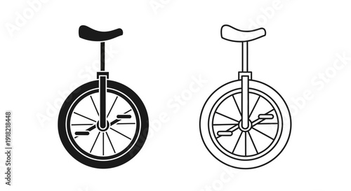 Vintage unicycles illustration, retro bike design, classic pedal art, monochrome cycling Vector