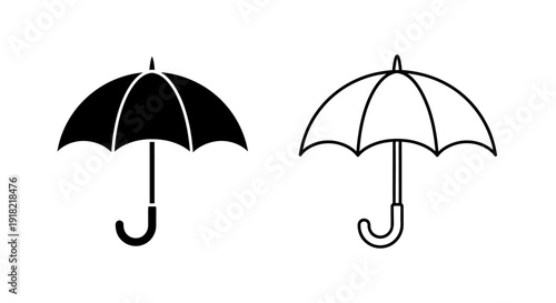 Two different umbrellas, one black and one white, with handles, isolated on white Vector