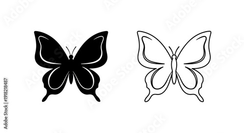Black and white butterfly illustration, elegant and minimalist design. Vector