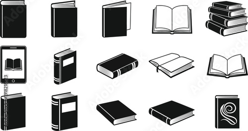 Collection of various book and textbook illustrations in black and white on white background