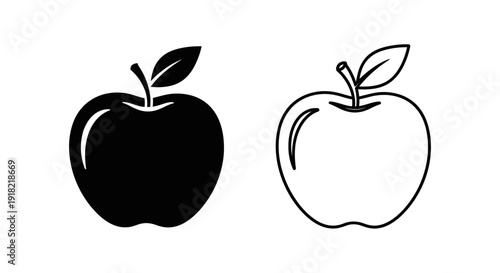 Black and white apple illustration, minimalist fruit design, vector artwork Vector