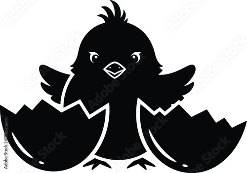 Angry cartoon chicken emerging from eggshell with aggressive expression and sharp jagged edges