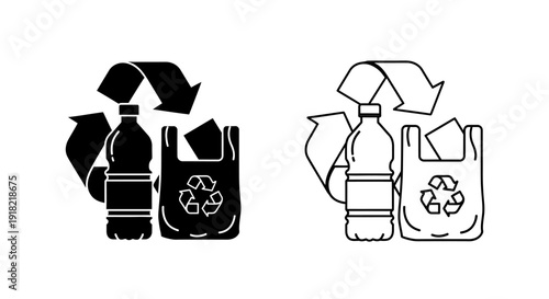 Recycling symbols and bottles with recycling symbols. eco-friendly concept. Vector