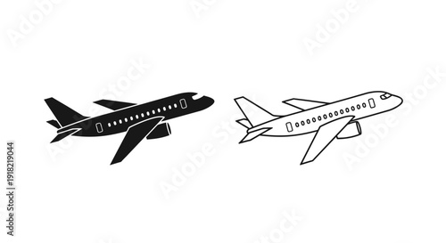 Two airplanes flying in the sky, vector illustration, black and white Vector