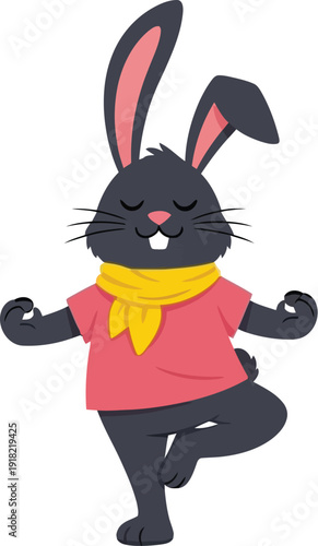 Cartoon rabbit practices yoga in a serene and peaceful environment with calm demeanor