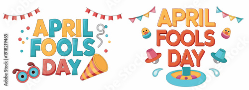 A colorful vector graphic illustration celebrating April Fools' Day with festive decorations and playful elements.