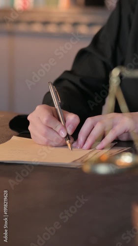 Wallpaper Mural Close Up of Judge Writing Verdict in Court, Vertical Video Torontodigital.ca