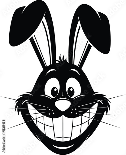 Cartoon rabbit character with exaggerated features and a cheerful facial expression shown clearly
