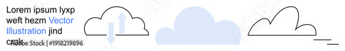 Weather forecasts, data storage, cloud services, simplicity, digital applications, minimalism. Three cloud designs with different styles. Weather forecasts and data storage concepts