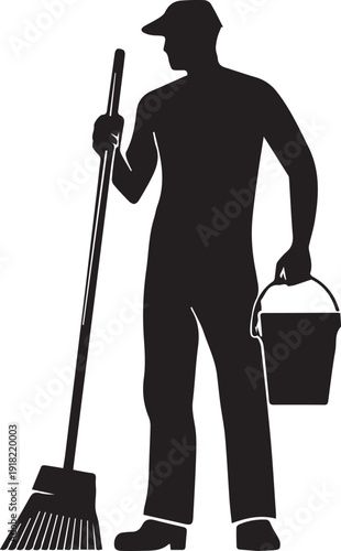 Cleaning Service Employees Team Silhouette  vector on white background 