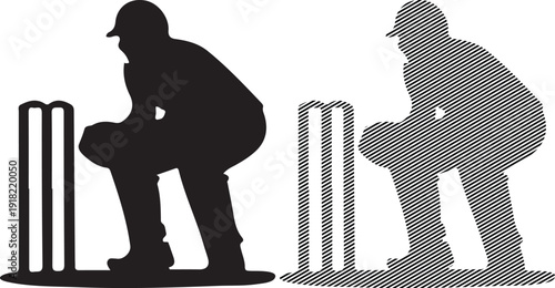 Cricket Player Silhouette Playing Batsman white background