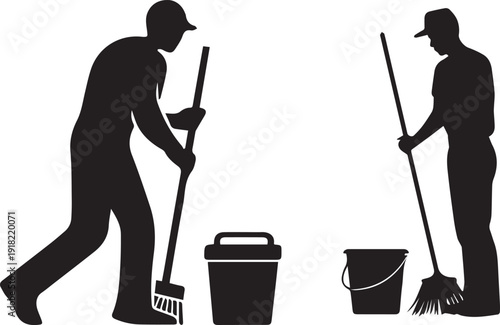 Cleaning Service Employees Team Silhouette  vector on white background 