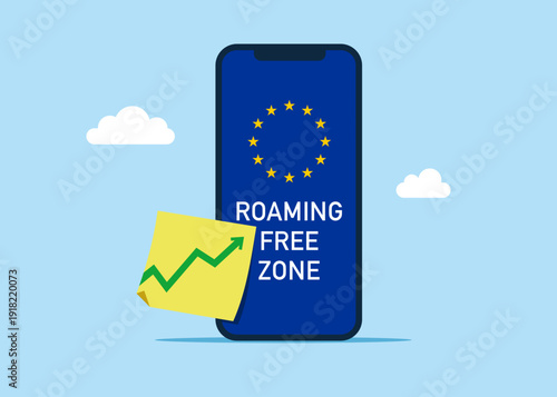 Demand for roaming is increasing. Roaming free zone European Union. Flat vector illustration