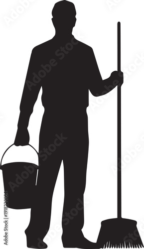 Cleaning Service Employees Team Silhouette  vector on white background 