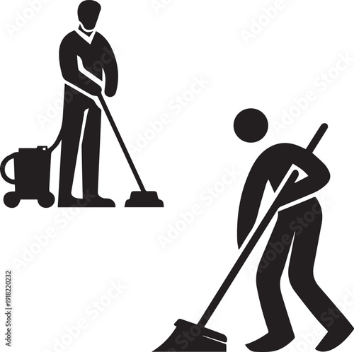 Cleaning Service Employees Team Silhouette  vector on white background 
