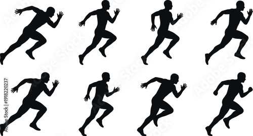 Sprinting running man silhouettes set - athletic vector icons

