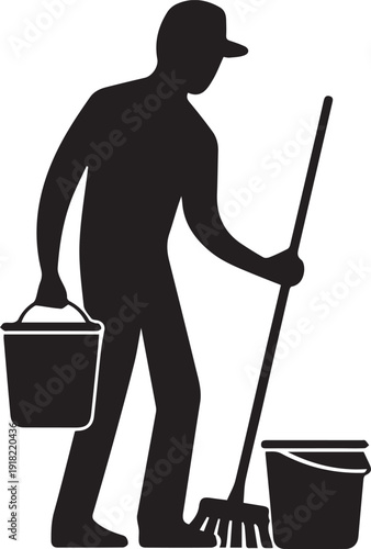 Cleaning Service Employees Team Silhouette  vector on white background 