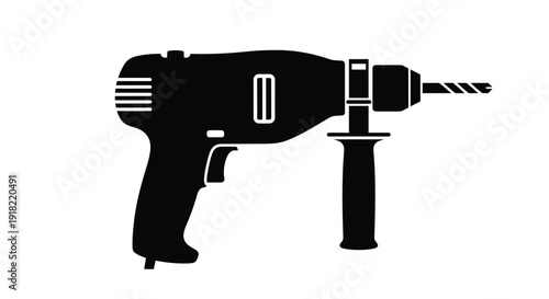 Black silhouette of an electric drill side view isolated on white