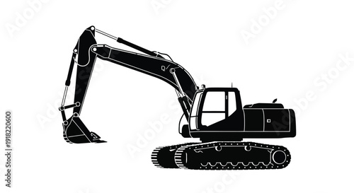 Silhouette of a heavy excavator machine on a white background