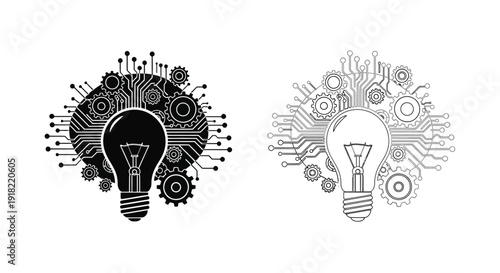 Digital lightbulb concept technology innovation and ideas illustrated with gears