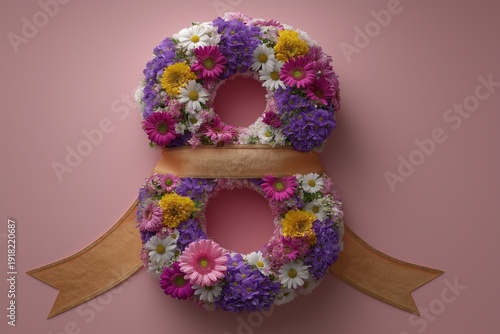 A flower arrangement in the shape of the number 8
