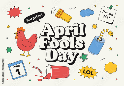 A colorful illustration celebrating April Fools' Day with playful prank elements and humor