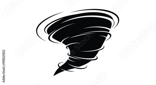 A swirling black and white illustration of a powerful tornado