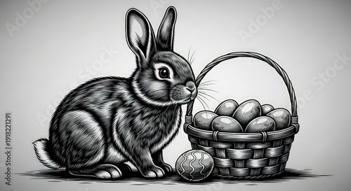 Wallpaper Mural A cute rabbit sitting next to a basket of Easter eggs Torontodigital.ca