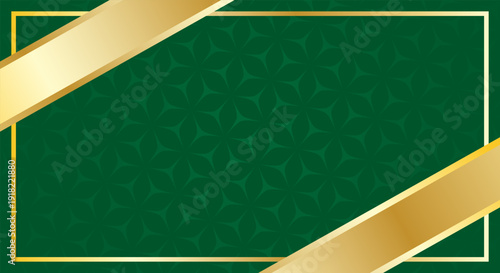 Luxury Green Islamic Geometric Background with Gold Border Frame Vector