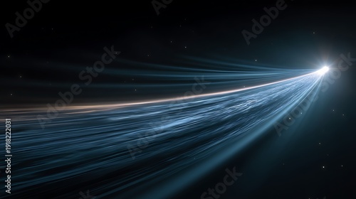 minimalist scene of a single comet crossing the galaxy, gentle motion lines, soft blue glow, emotional cosmic fine art composition, 