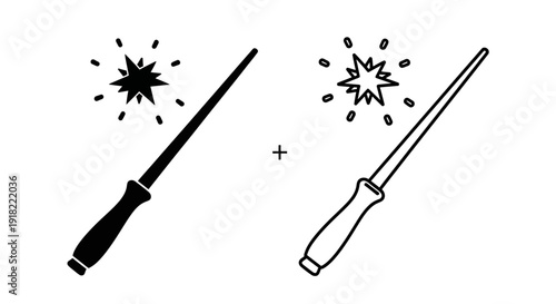 Two magic wands sparkling with stars and fireworks vector illustration Vector