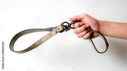 Hand Holding Dog Leash White Background