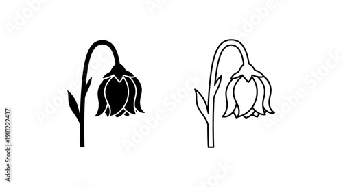 Two black and white line art illustrations of flowers with long stems and buds Vector