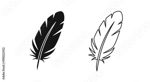 Two feather designs, black and white feather illustration, minimalist feather art Vector