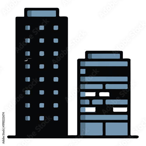 Business center buildings illustration with dark facade and blue windows for corporate headquarters urban development real estate investments city infrastructure and office space marketing